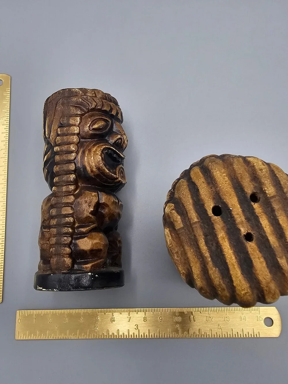 Vintage Carved Wooden Tiki Salt and Pepper Shakers Set